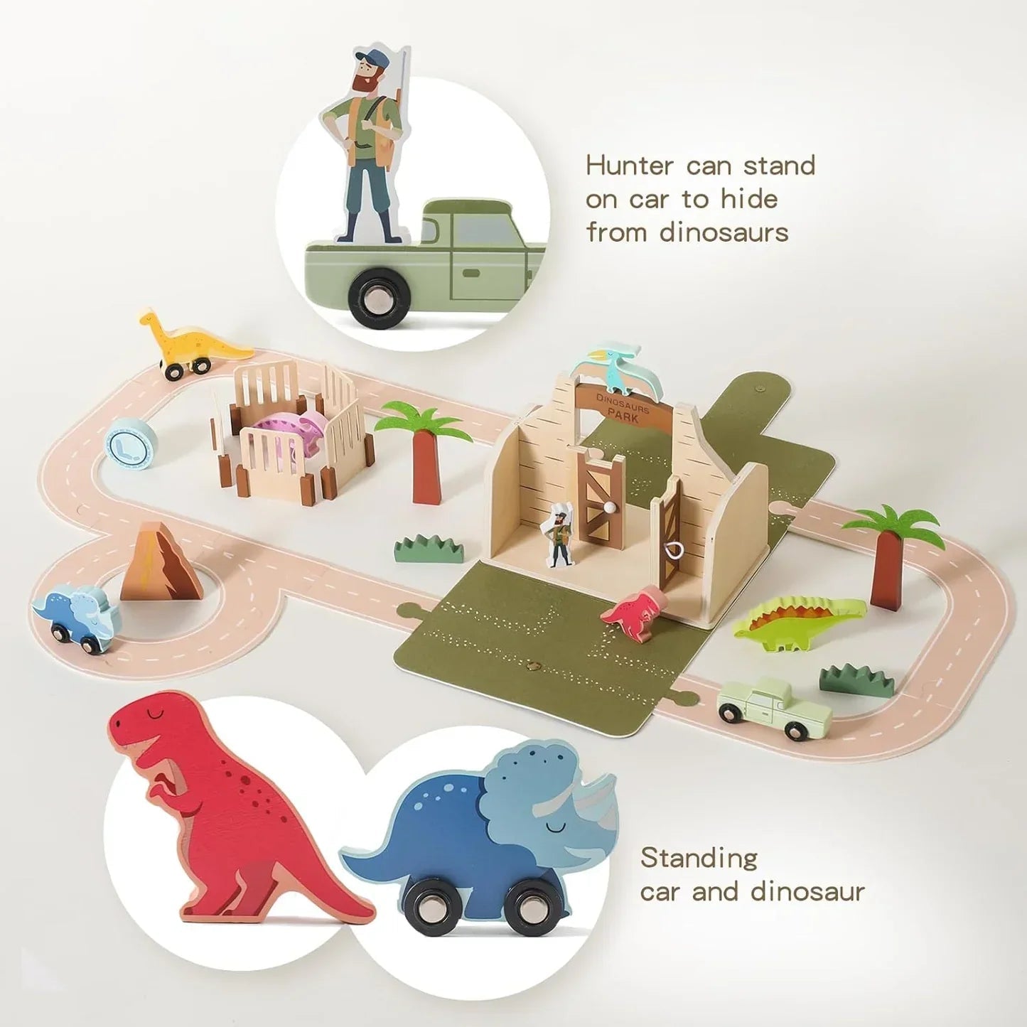 Dino-Park Spielset – Kreatives Holzspielzeug – Fördert Fantasie & Feinmotorik 5