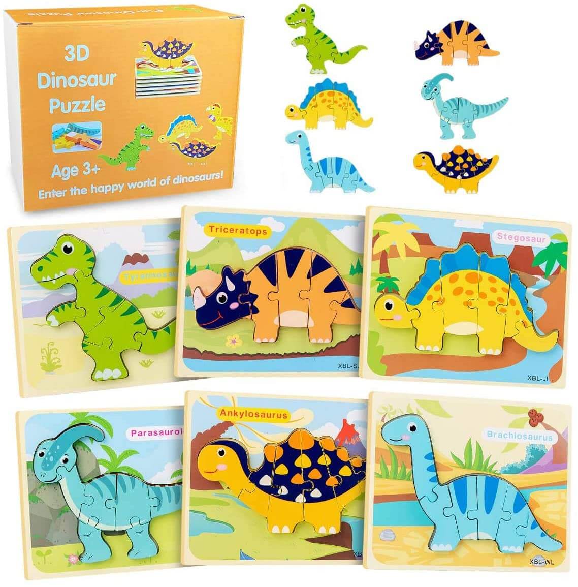 DinoForm – 3D Puzzle-Set aus Holz (6-teilig)