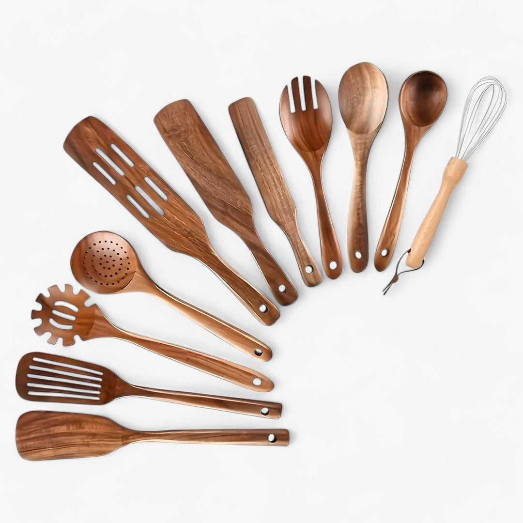 Küchenutensilien Set – Hitzebeständig & Kratzfest – 11-teiliges Holz Set für Sicheres Kochen 0