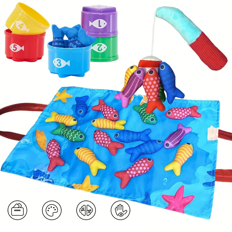 Montessori Spielzeug – Interaktiver Plüsch Fischteich – Fördert Motorik & Farbverständnis Ab 2 Jahren 0