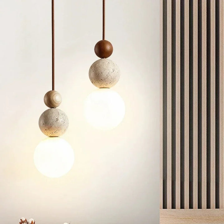 Pendelleuchte Kugelform | Modernes Design mit Holz, Beton & Glas