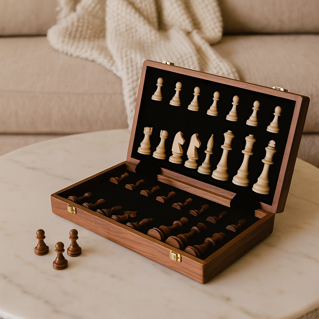 Schachspiel Holz – Hochwertiges Klappbrett für Turniere und Zuhause – Ideal zum Schach Spielen 0