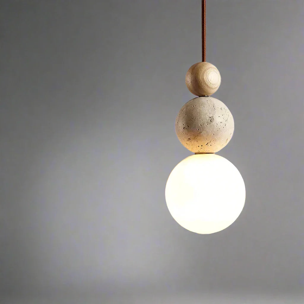 Pendelleuchte Kugelform | Modernes Design mit Holz, Beton & Glas